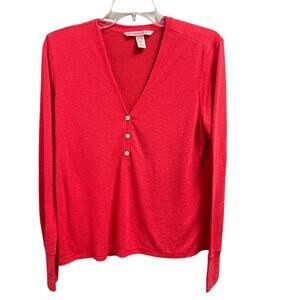 Victorias Secret Red Long Sleeve Slub Knit Henley Sz Small Lightweight Casual